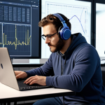 **

*   Acoustic engineer analyzing vibration data on a laptop in a modern lab, wearing headphones, with complex graphs displayed.

**